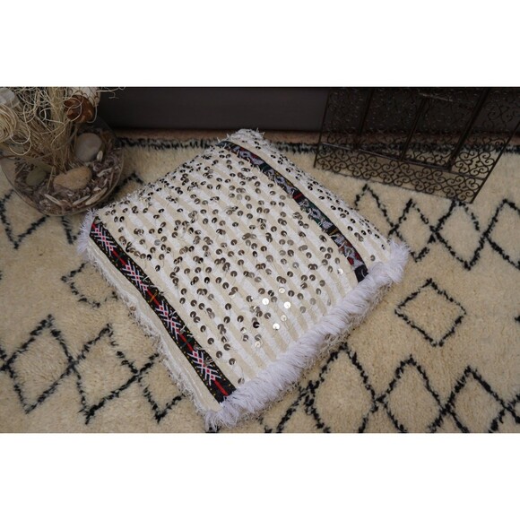 Handira Pouf, Handmade Floor Pillow, Berber Ottoman Pouf Moroccan 03YL0409 - Picture 5 of 10